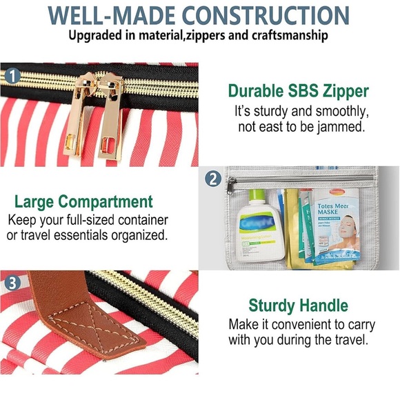 Hanging Travel Toiletry Bag, Large Capacity Cosmetic Travel Toiletry Organizer - Picture 7 of 10